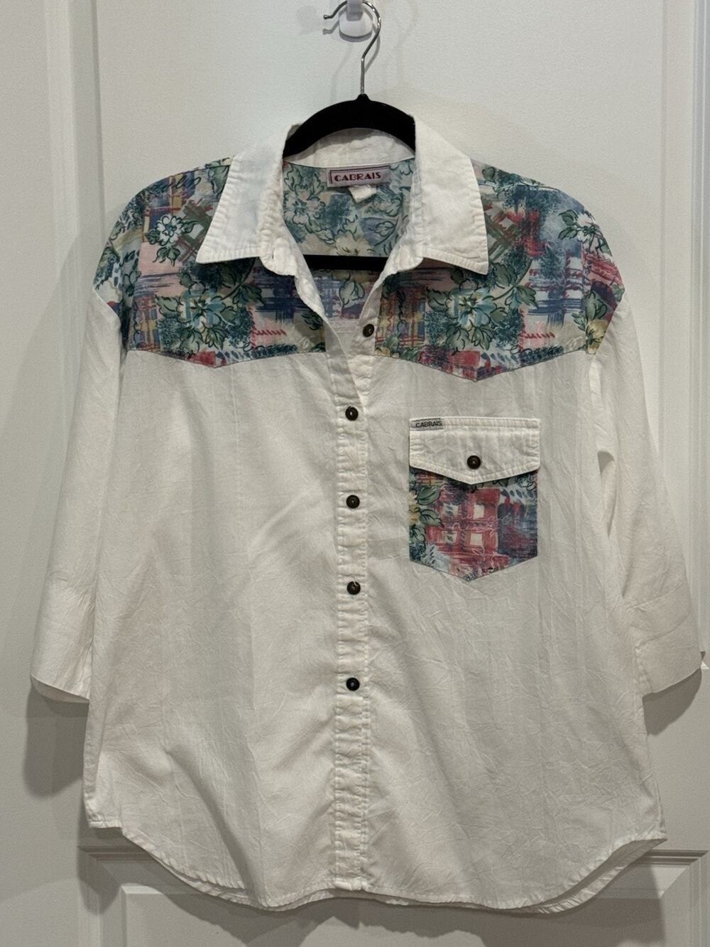 VTG 80’s Cabrais Shirt Women’s Sz L Floral Yoke Detail Western Cottage USA